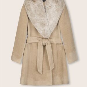 Grey cashmere and faux fur dress coat
